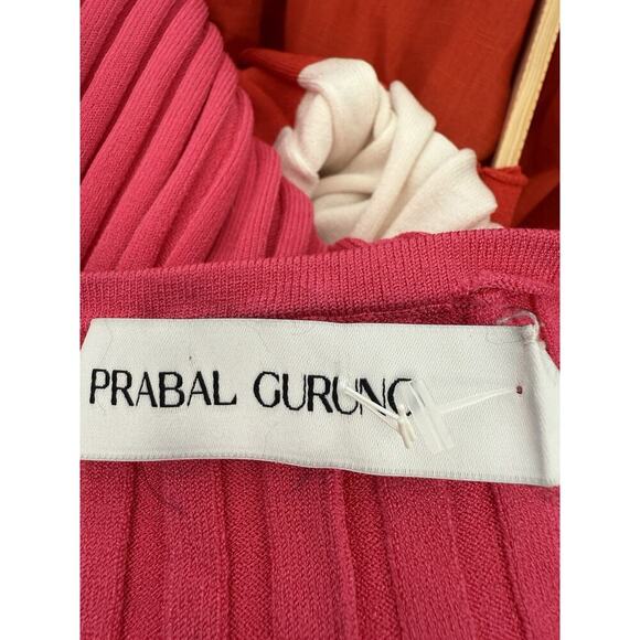 PRABAL GURUNG Striped Ribbed Bodycon Midi Dress In Pink Color Block XS - Picture 13 of 16